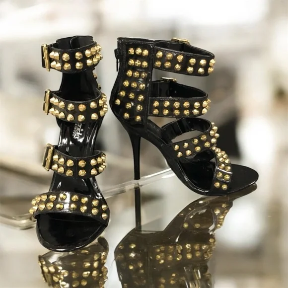 Gorgeous & Sexy Studded Black and Gold Women's Heels - Frederick’s of Hollywood - Picture 1 of 5